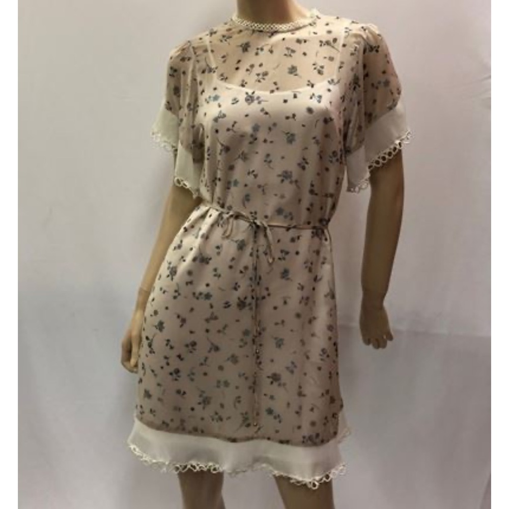 STEVIE MAY Floral Sheer Dress with Lace trim sleeves and bottom of dress size M